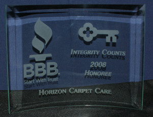 Horizon CArpet Care & Restoration 2008 BBB Integrity Counts Award